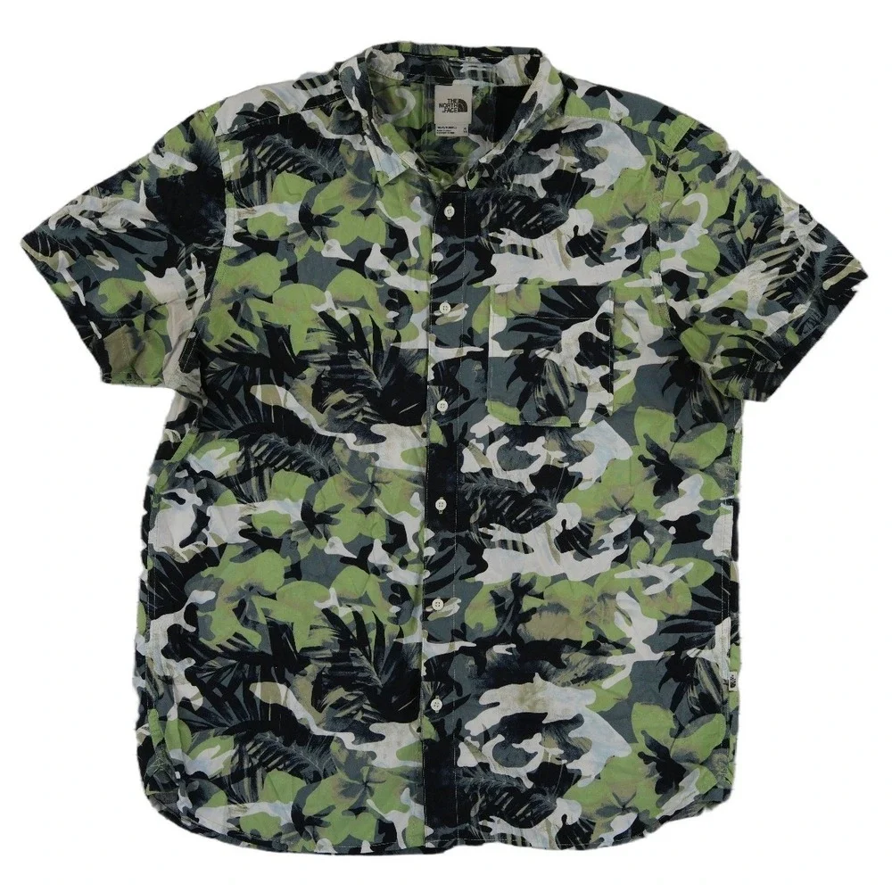 The North Face 100% Cotton Button Shirt Men's Size XL Green Camo Tropical